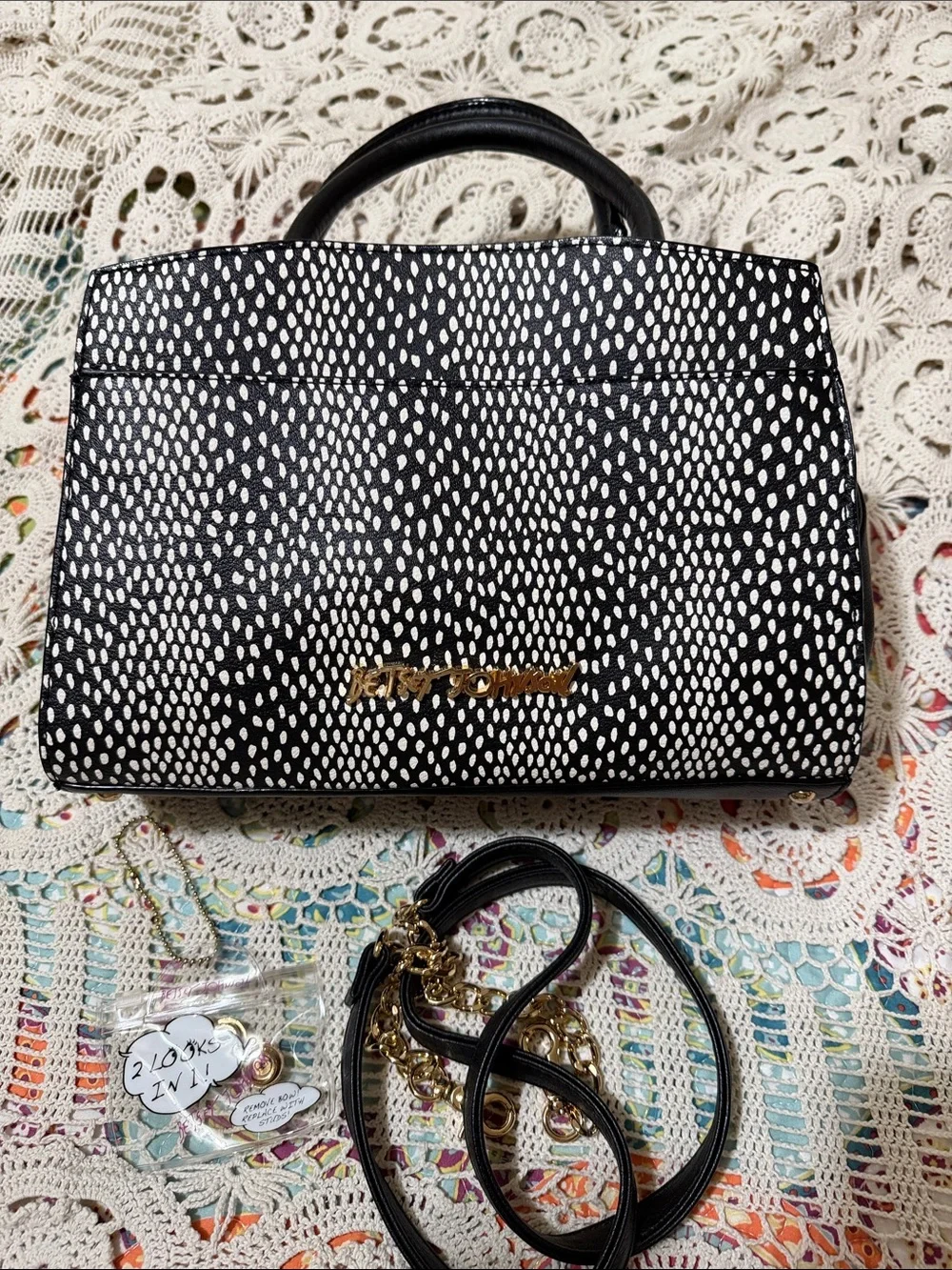 Betsey Johnson Black and Hot Pink Bow Satchel